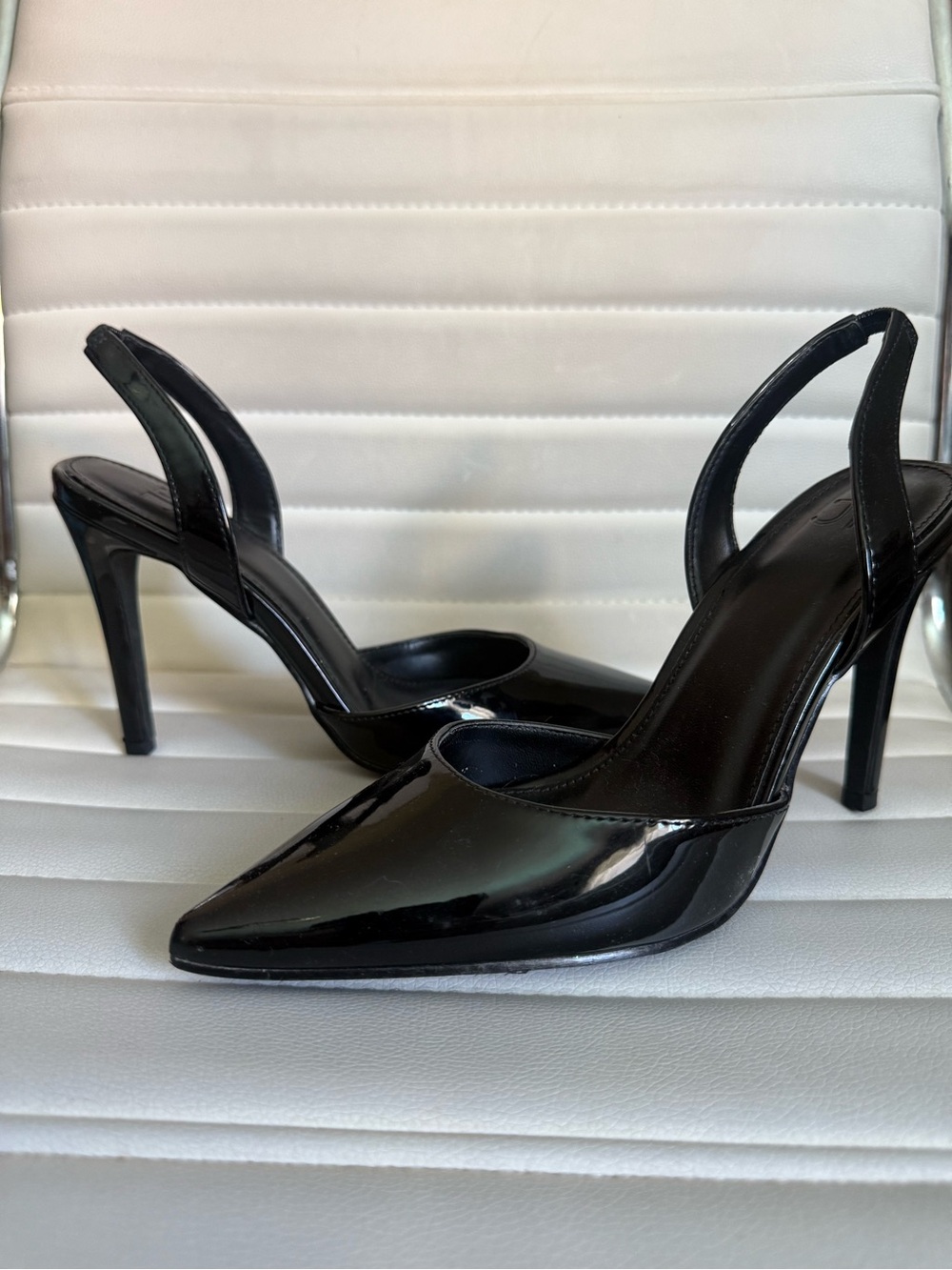 Black Patent Heels Pointed Toe Slingback Stiletto Sexy Baddie Women Office Siren